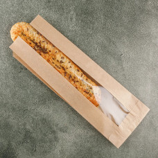 Пакет бумажный с окном под МИНИ-БАГЕТ 300*100+50, крафт 100шт/уп 15уп(1500шт)/кор