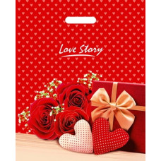 Пакет ПЭ с вырубной ручкой 38х47+6см 60мкм "Лав стори" ламинированный 50/500