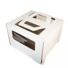 Короб картонный белый Handle Box 240*240*200мм с окном и ручкой 25шт/уп