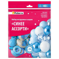 Набор воздушных шаров 30см "Синее ассорти" 40шт/уп +2 ленты PATTERA 10уп/кор